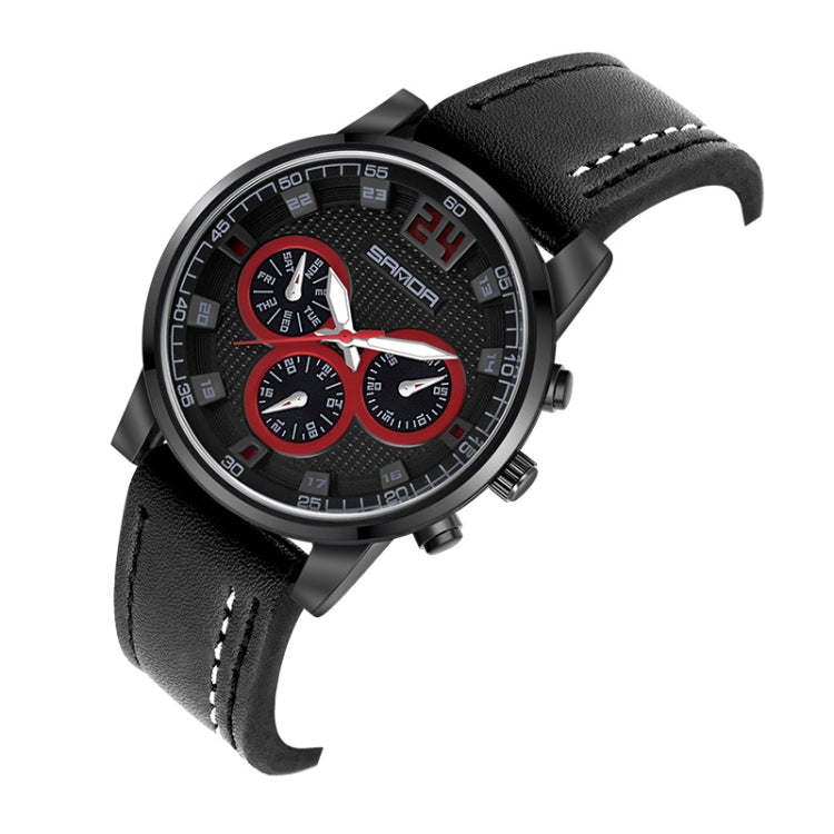 SANDA 5009 Business Fashion Orologio al quarzo da uomo impermeabile in pelle casual a tre occhi e sei aghi