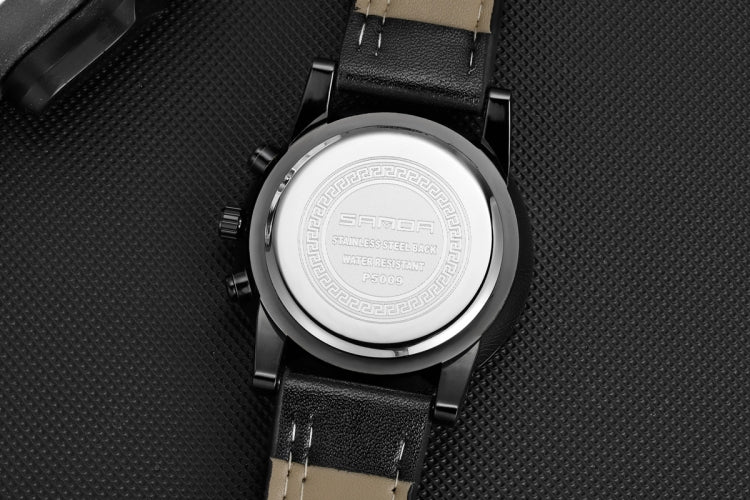 SANDA 5009 Business Fashion Orologio al quarzo da uomo impermeabile in pelle casual a tre occhi e sei aghi