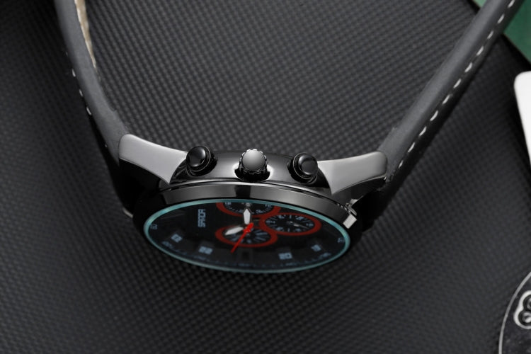SANDA 5009 Business Fashion Orologio al quarzo da uomo impermeabile in pelle casual a tre occhi e sei aghi