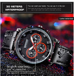 SANDA 5009 Business Fashion Orologio al quarzo da uomo impermeabile in pelle casual a tre occhi e sei aghi