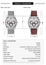 SANDA 5009 Business Fashion Orologio al quarzo da uomo impermeabile in pelle casual a tre occhi e sei aghi