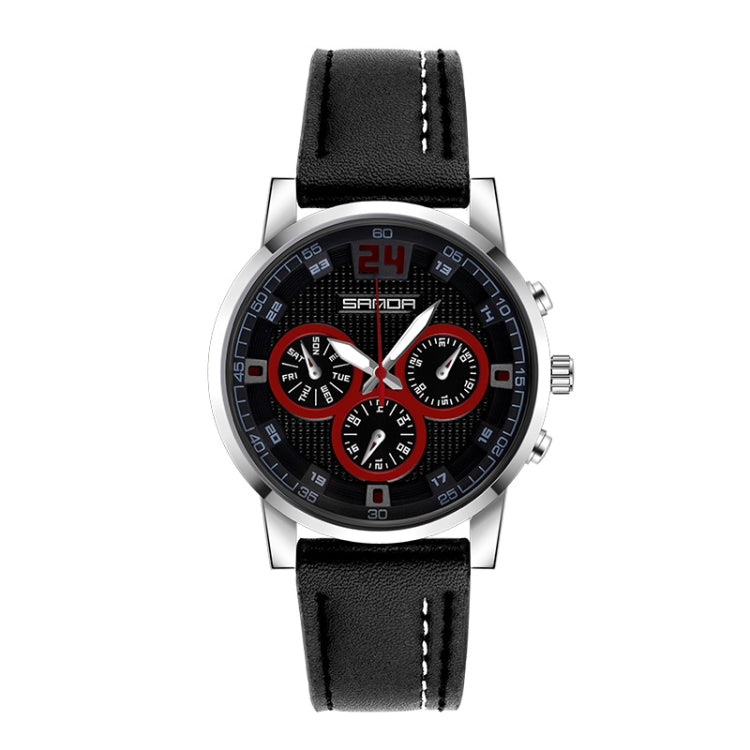 SANDA 5009 Business Fashion Orologio al quarzo da uomo impermeabile in pelle casual a tre occhi e sei aghi