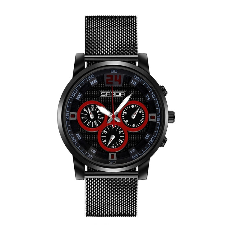 SANDA 5009 Business Fashion Orologio al quarzo da uomo impermeabile in pelle casual a tre occhi e sei aghi