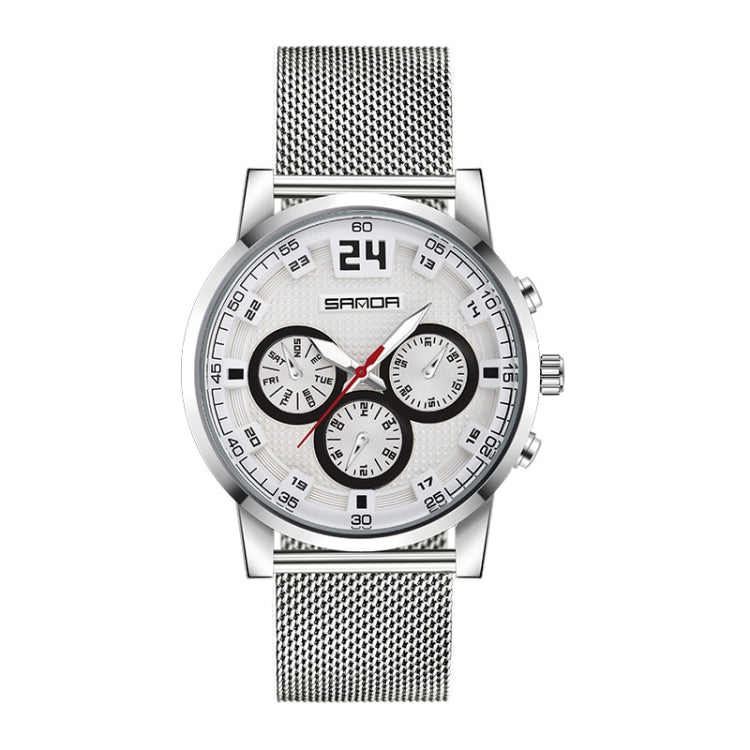 SANDA 5009 Business Fashion Orologio al quarzo da uomo impermeabile in pelle casual a tre occhi e sei aghi
