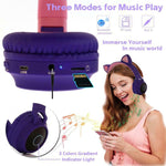 Cute Cat Ear Cuffie Bluetooth 5.0 Cuffie stereo wireless on-ear pieghevoli Cuffie con microfono / Luce LED / Radio FM / Scheda TF