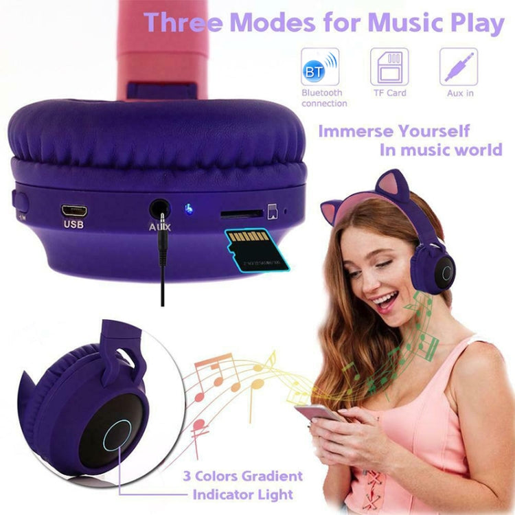 Cute Cat Ear Cuffie Bluetooth 5.0 Cuffie stereo wireless on-ear pieghevoli Cuffie con microfono / Luce LED / Radio FM / Scheda TF