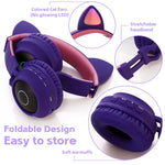 Cute Cat Ear Cuffie Bluetooth 5.0 Cuffie stereo wireless on-ear pieghevoli Cuffie con microfono / Luce LED / Radio FM / Scheda TF