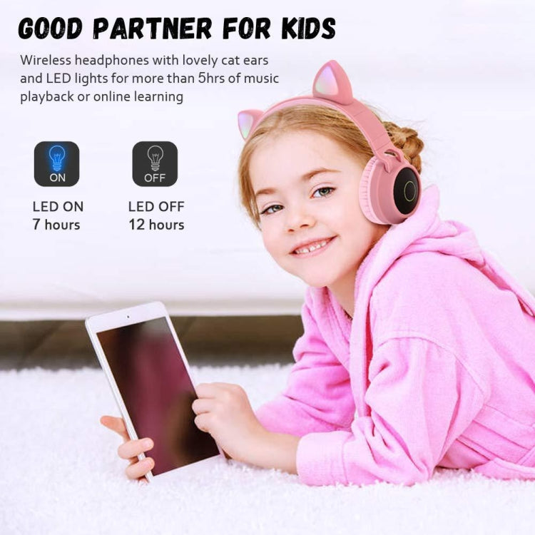 Cute Cat Ear Cuffie Bluetooth 5.0 Cuffie stereo wireless on-ear pieghevoli Cuffie con microfono / Luce LED / Radio FM / Scheda TF