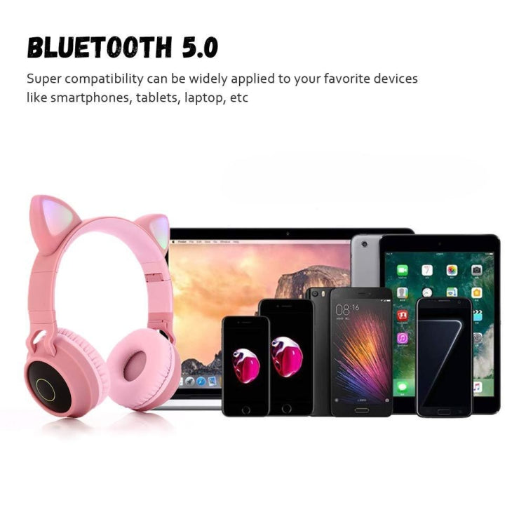 Cute Cat Ear Cuffie Bluetooth 5.0 Cuffie stereo wireless on-ear pieghevoli Cuffie con microfono / Luce LED / Radio FM / Scheda TF