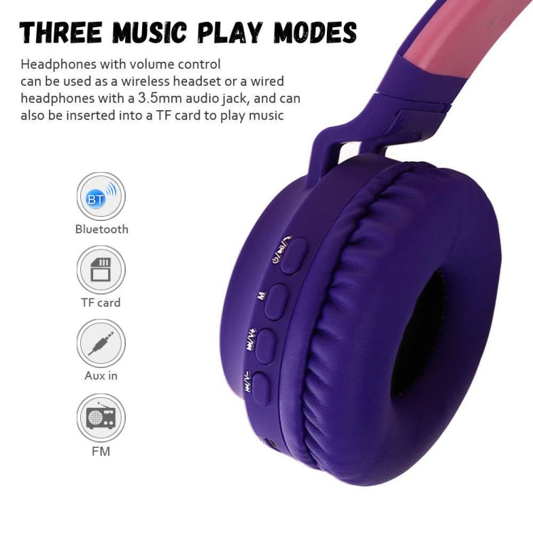 Cute Cat Ear Cuffie Bluetooth 5.0 Cuffie stereo wireless on-ear pieghevoli Cuffie con microfono / Luce LED / Radio FM / Scheda TF