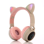 Cute Cat Ear Cuffie Bluetooth 5.0 Cuffie stereo wireless on-ear pieghevoli Cuffie con microfono / Luce LED / Radio FM / Scheda TF
