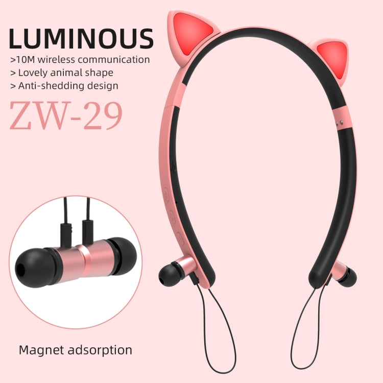 ZW29 Cat Ear Stereo Sound HIFI Fashion Outdoor Sport portatili Cuffie Bluetooth senza fili con microfono e luce LED incandescente