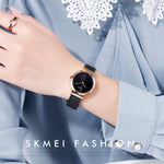Skmei 1595 Fashion Elegant Scale Free Steel Mesh Belt Orologio da donna Orologio al quarzo da studente d'affari impermeabile da donna