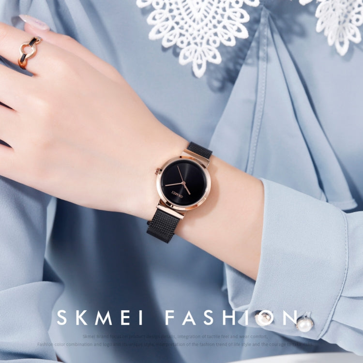 Skmei 1595 Fashion Elegant Scale Free Steel Mesh Belt Orologio da donna Orologio al quarzo da studente d'affari impermeabile da donna