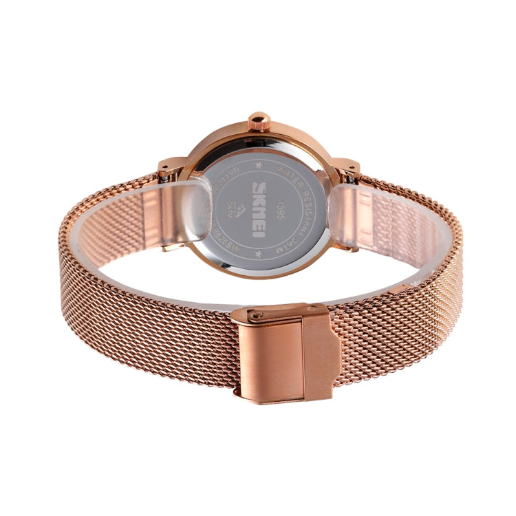 Skmei 1595 Fashion Elegant Scale Free Steel Mesh Belt Orologio da donna Orologio al quarzo da studente d'affari impermeabile da donna