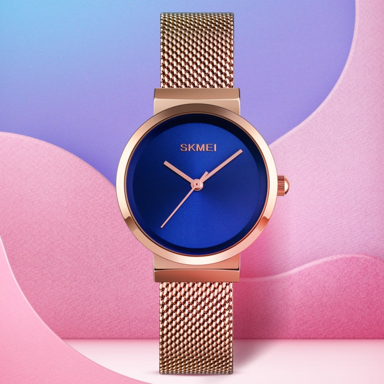 Skmei 1595 Fashion Elegant Scale Free Steel Mesh Belt Orologio da donna Orologio al quarzo da studente d'affari impermeabile da donna