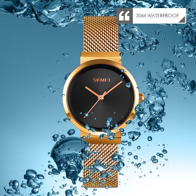 Skmei 1595 Fashion Elegant Scale Free Steel Mesh Belt Orologio da donna Orologio al quarzo da studente d'affari impermeabile da donna