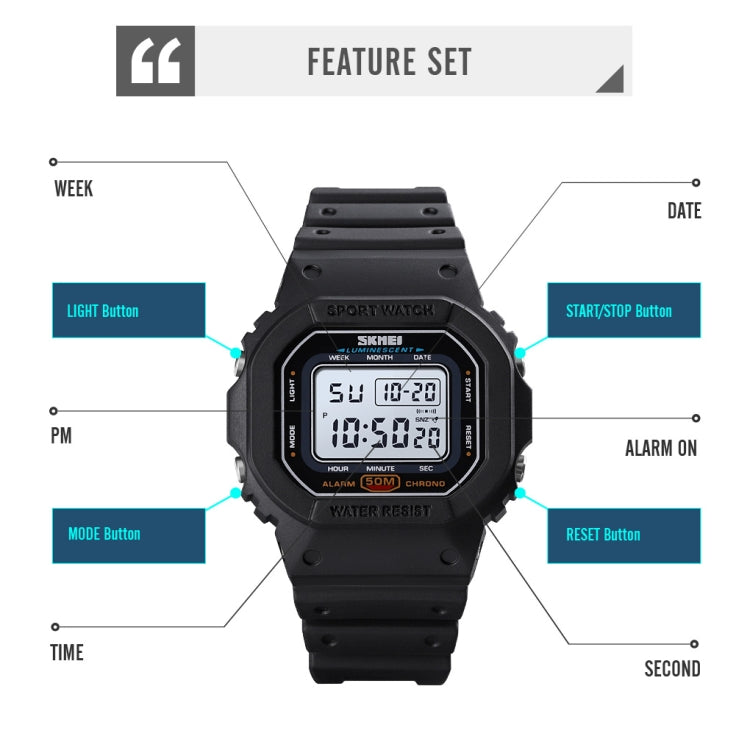 Skmei 1608 Orologio elettronico multifunzione per studenti Orologio sportivo in silicone con temporizzazione impermeabile