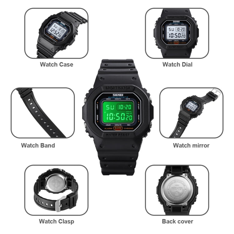 Skmei 1608 Orologio elettronico multifunzione per studenti Orologio sportivo in silicone con temporizzazione impermeabile