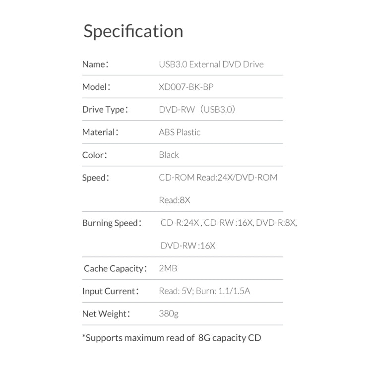 Driver CD esterno USB 3.0 ORICO XD007