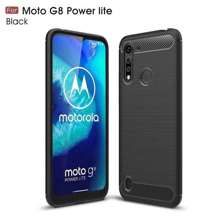 Custodia in TPU per Motorola Moto G8 Power Lite con trama spazzolata in fibra di carbonio