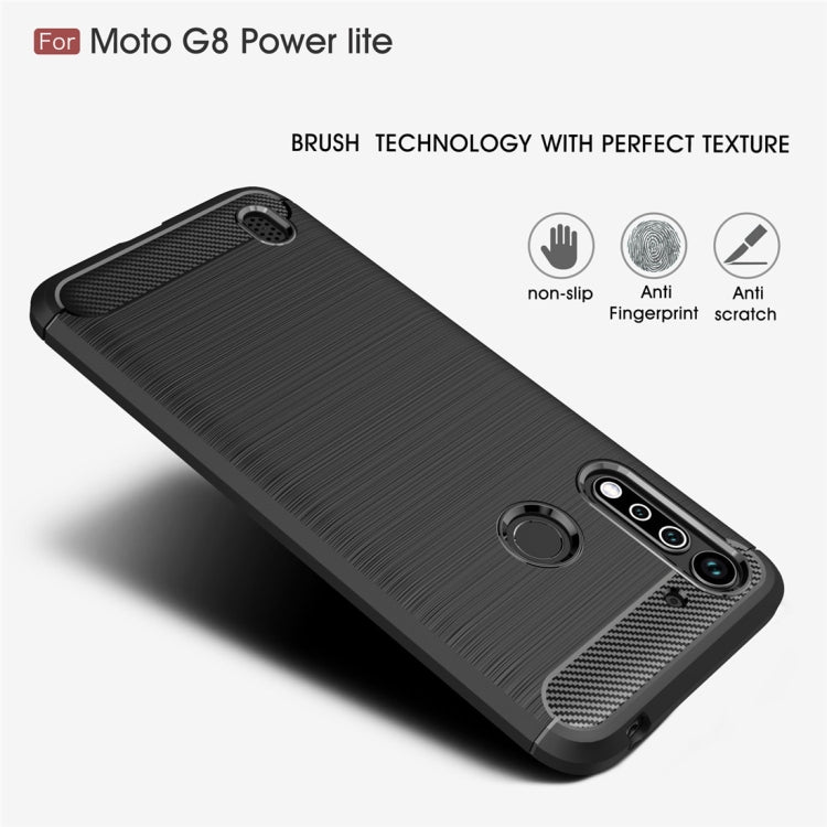 Custodia in TPU per Motorola Moto G8 Power Lite con trama spazzolata in fibra di carbonio