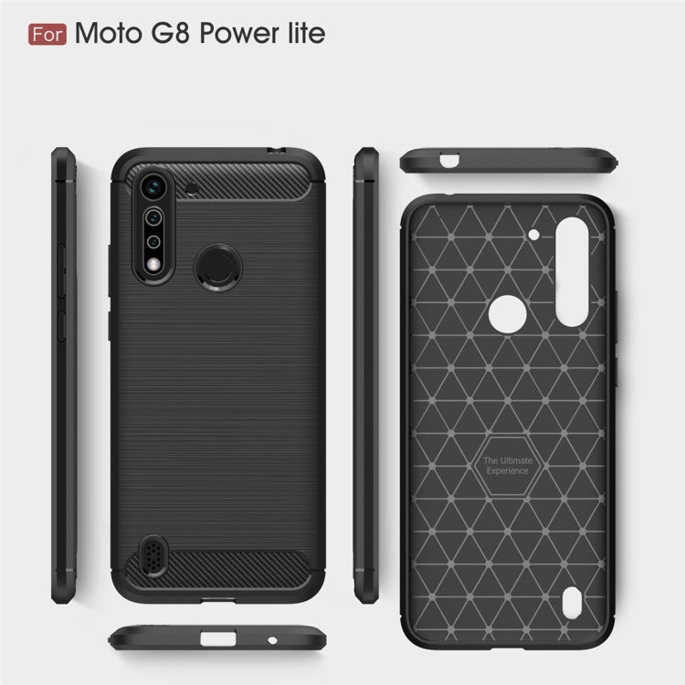 Custodia in TPU per Motorola Moto G8 Power Lite con trama spazzolata in fibra di carbonio