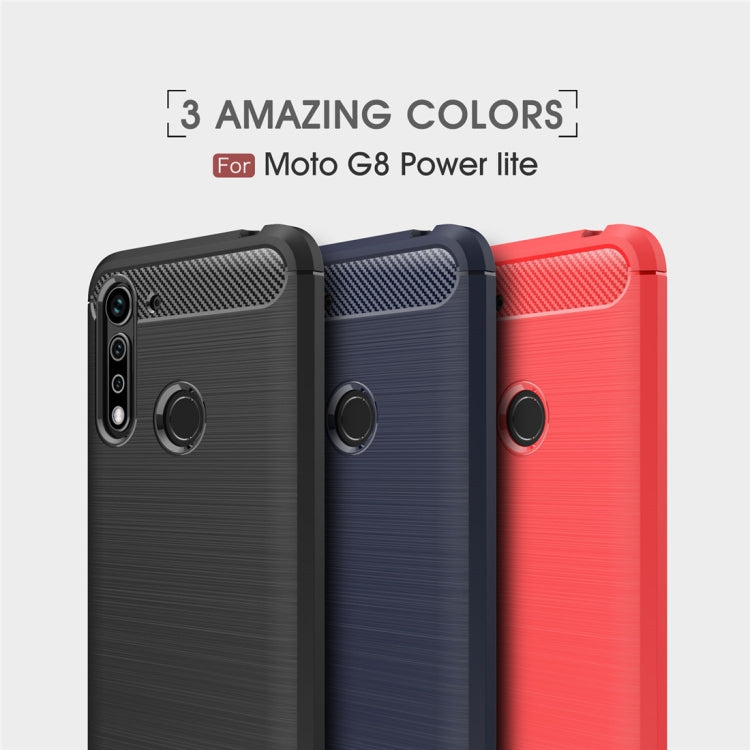 Custodia in TPU per Motorola Moto G8 Power Lite con trama spazzolata in fibra di carbonio