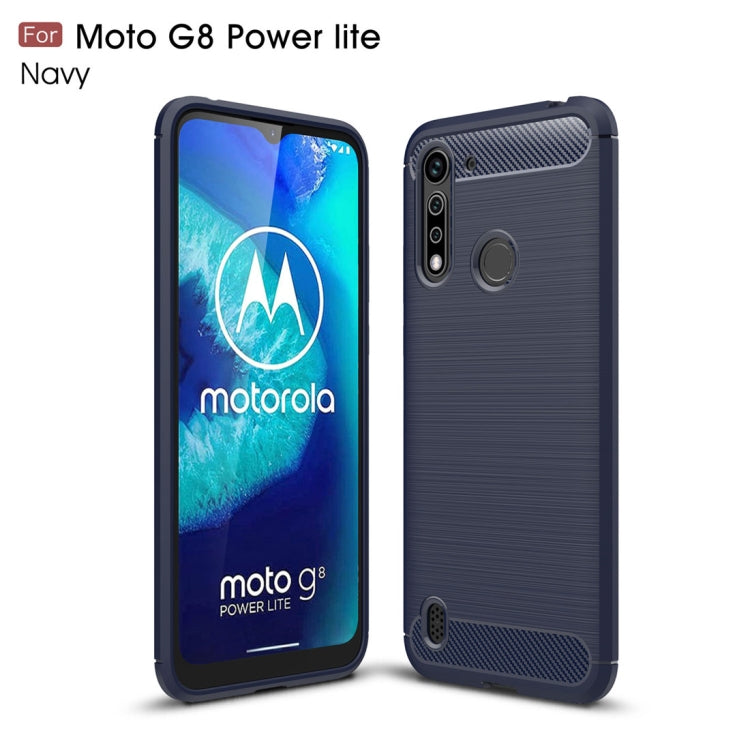 Custodia in TPU per Motorola Moto G8 Power Lite con trama spazzolata in fibra di carbonio