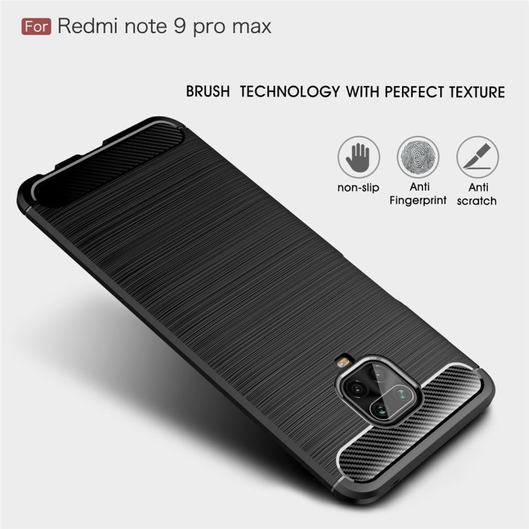 Per Xiaomi Redmi Note 9 Pro Max Custodia in TPU in fibra di carbonio con trama spazzolata, For Redmi Note 9 Pro Max