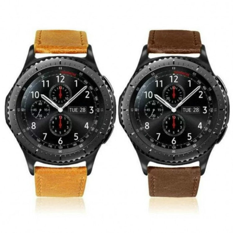Per Huami 1s/Huami 2/Ticwatch1/Ticwatch Pro/Samsung Galaxy Watch 46mm/Samsung S3/Huawei Watch 2 Pro/Huawei GT/Huawei Glory Magic Cinturino in pelle bovina con motivo Crazy Horse, Light Brown, Dark Brown