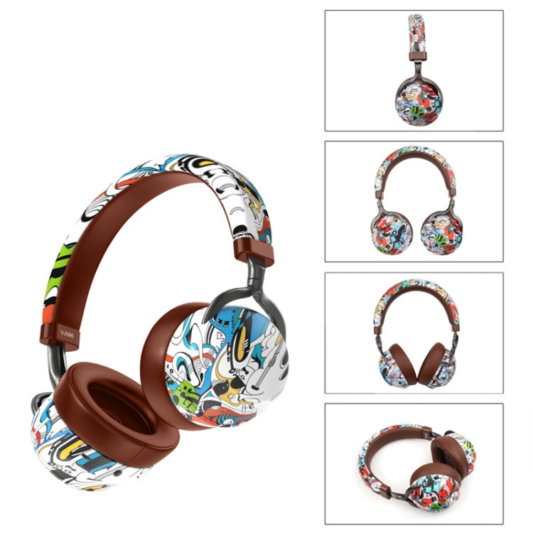 VJ086 Auricolare per graffiti Auricolare Bluetooth per sport senza fili Auricolare con stampa a colori per il trasferimento dell'acqua, supporto TF, FM