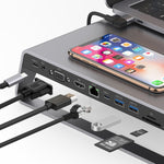Onten 95109 Da Tipo C a HDMI + VGA + RJ45 + USB 3.0 x 2 Adattatore multifunzione 11 in uno e base per computer