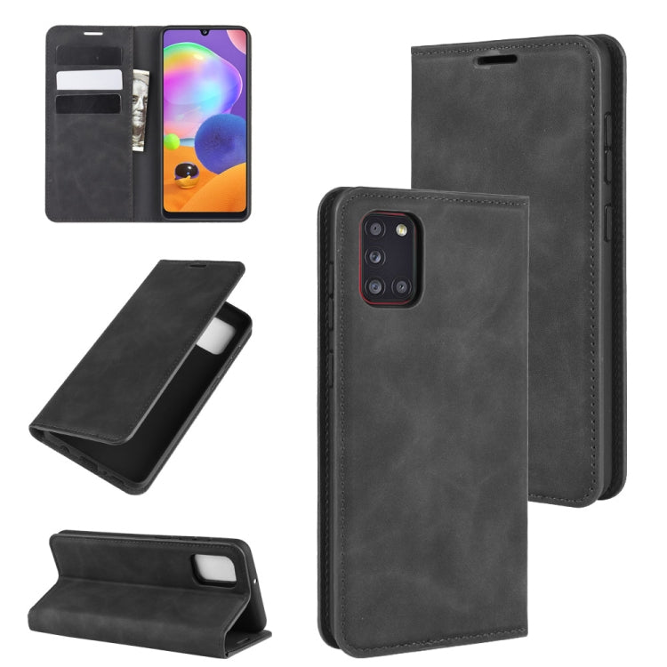 Per Galaxy A31 Custodia in pelle con ventosa magnetica per affari retro-pelle con supporto, slot per carte e portafoglio, For Galaxy A31