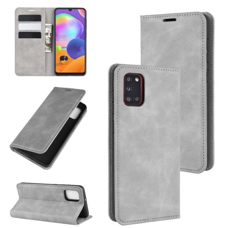 Per Galaxy A31 Custodia in pelle con ventosa magnetica per affari retro-pelle con supporto, slot per carte e portafoglio, For Galaxy A31