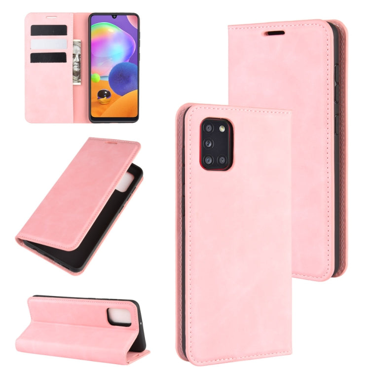 Per Galaxy A31 Custodia in pelle con ventosa magnetica per affari retro-pelle con supporto, slot per carte e portafoglio, For Galaxy A31