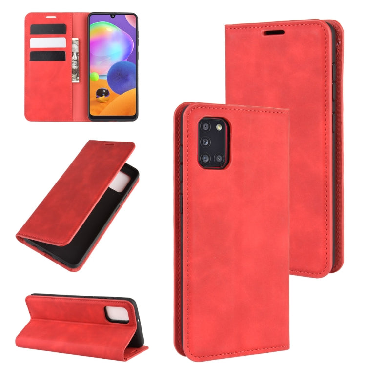 Per Galaxy A31 Custodia in pelle con ventosa magnetica per affari retro-pelle con supporto, slot per carte e portafoglio, For Galaxy A31