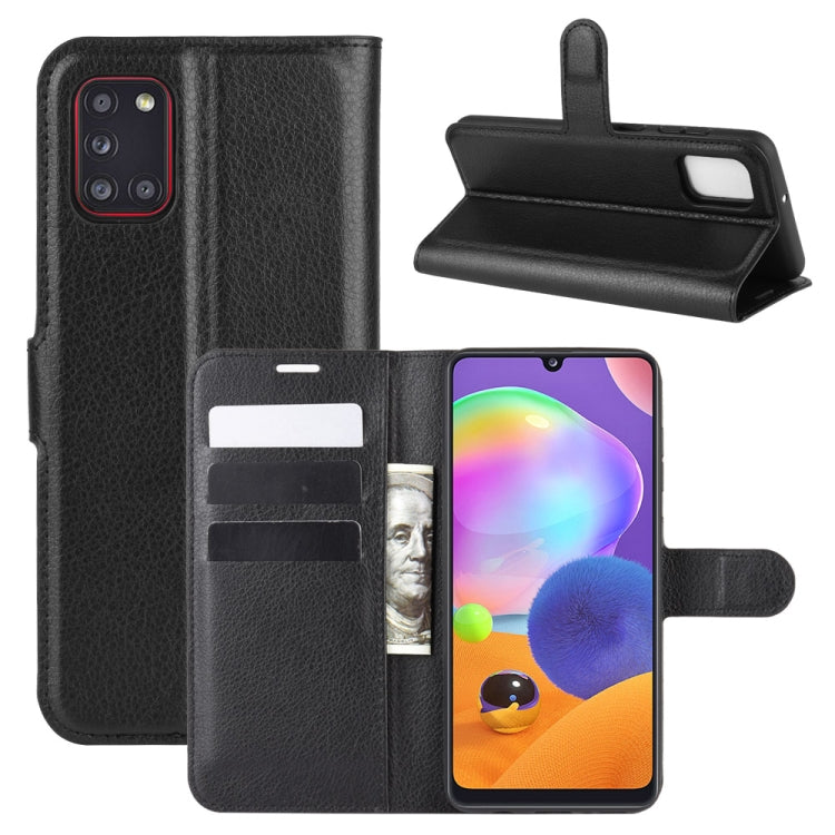 Per Galaxy A31 Litchi Texture Custodia protettiva a vibrazione orizzontale con supporto e slot per schede e portafoglio, For Galaxy A31