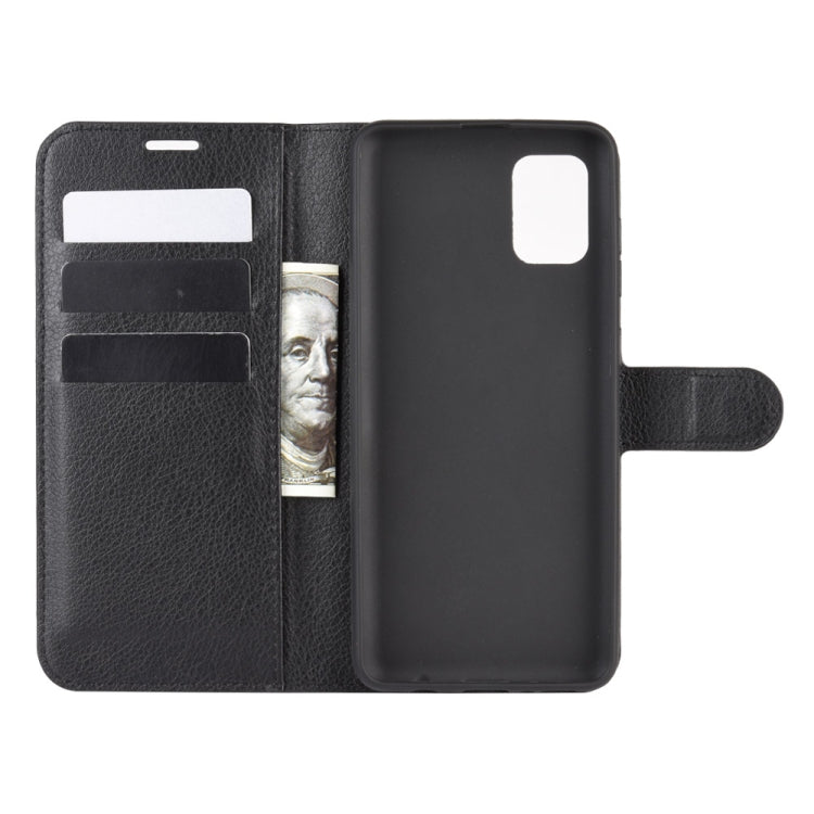 Per Galaxy A31 Litchi Texture Custodia protettiva a vibrazione orizzontale con supporto e slot per schede e portafoglio, For Galaxy A31