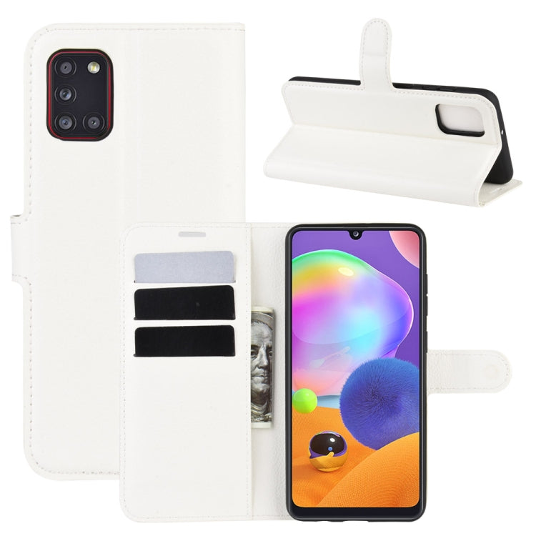Per Galaxy A31 Litchi Texture Custodia protettiva a vibrazione orizzontale con supporto e slot per schede e portafoglio, For Galaxy A31