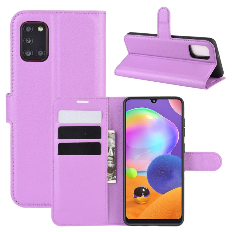 Per Galaxy A31 Litchi Texture Custodia protettiva a vibrazione orizzontale con supporto e slot per schede e portafoglio, For Galaxy A31