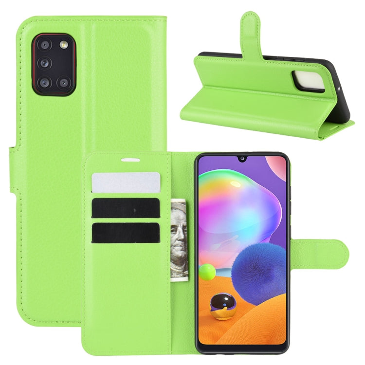 Per Galaxy A31 Litchi Texture Custodia protettiva a vibrazione orizzontale con supporto e slot per schede e portafoglio, For Galaxy A31