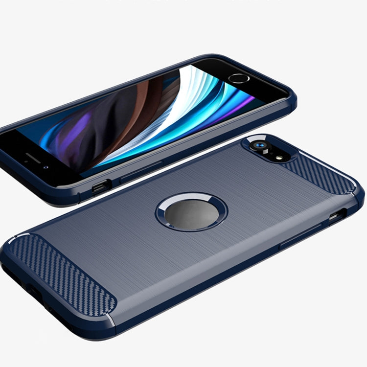 Per iPhone SE 2020 Custodia in TPU in fibra di carbonio con trama spazzolata