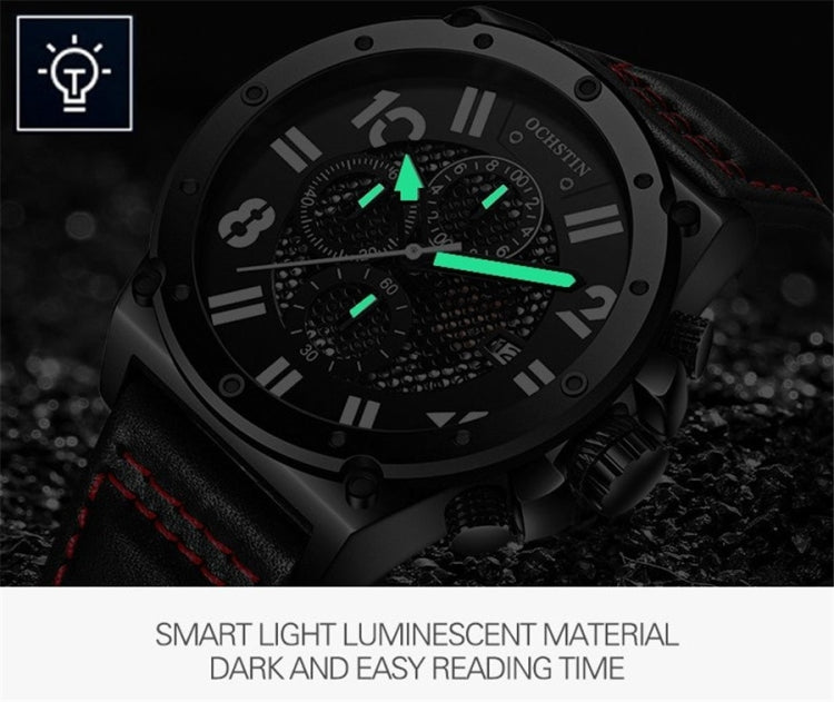 Orologio al quarzo multifunzione Ochstin 6122 Orologio da uomo in pelle con calendario impermeabile e luminoso