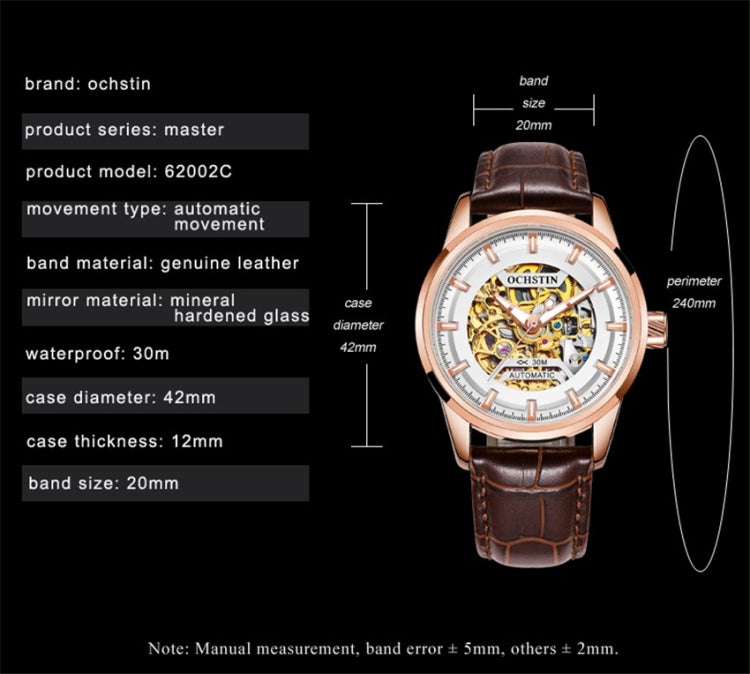 Ochstin 2002C orologio meccanico da uomo automatico in pelle cava orologio da uomo impermeabile con luce notturna da uomo