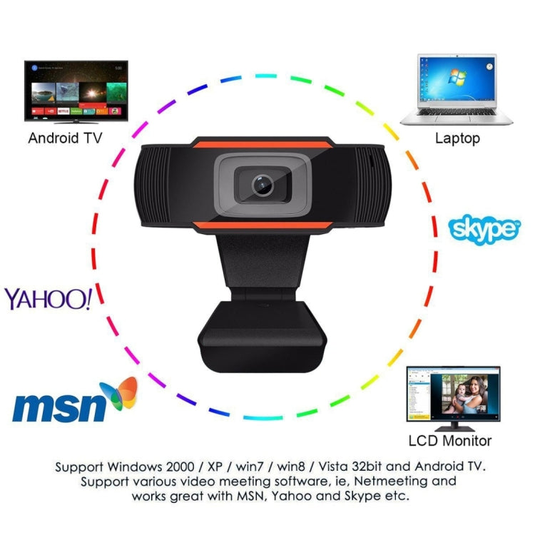 HXSJ A870 Webcam HD 480P Videocamera per PC con microfono ad assorbimento MIC per Skype per Android TV Videocamera per computer girevole Web Cam USB, 480P