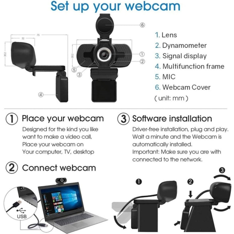 Videocamera Web Full HD 1080P con microfono con cancellazione del rumore Videocamera live per streaming Skype per computer Android TV