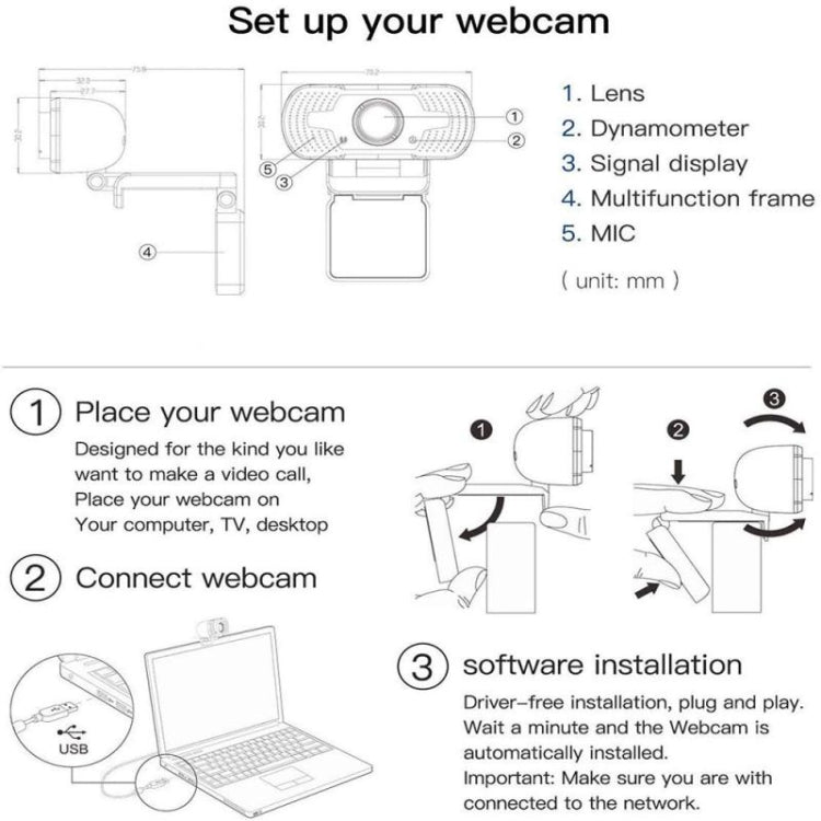 Videocamera Web Full HD 1080P con microfono con cancellazione del rumore Videocamera live per streaming Skype per computer Android TV