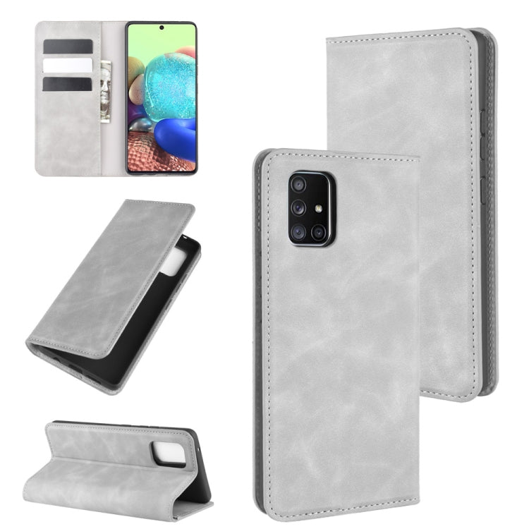 Per Galaxy A71 5G Custodia in pelle con ventosa magnetica per affari retro-pelle con supporto, slot per carte e portafoglio, For Galaxy A71 5G