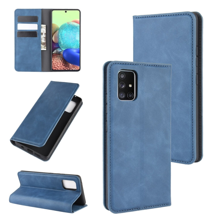 Per Galaxy A71 5G Custodia in pelle con ventosa magnetica per affari retro-pelle con supporto, slot per carte e portafoglio, For Galaxy A71 5G